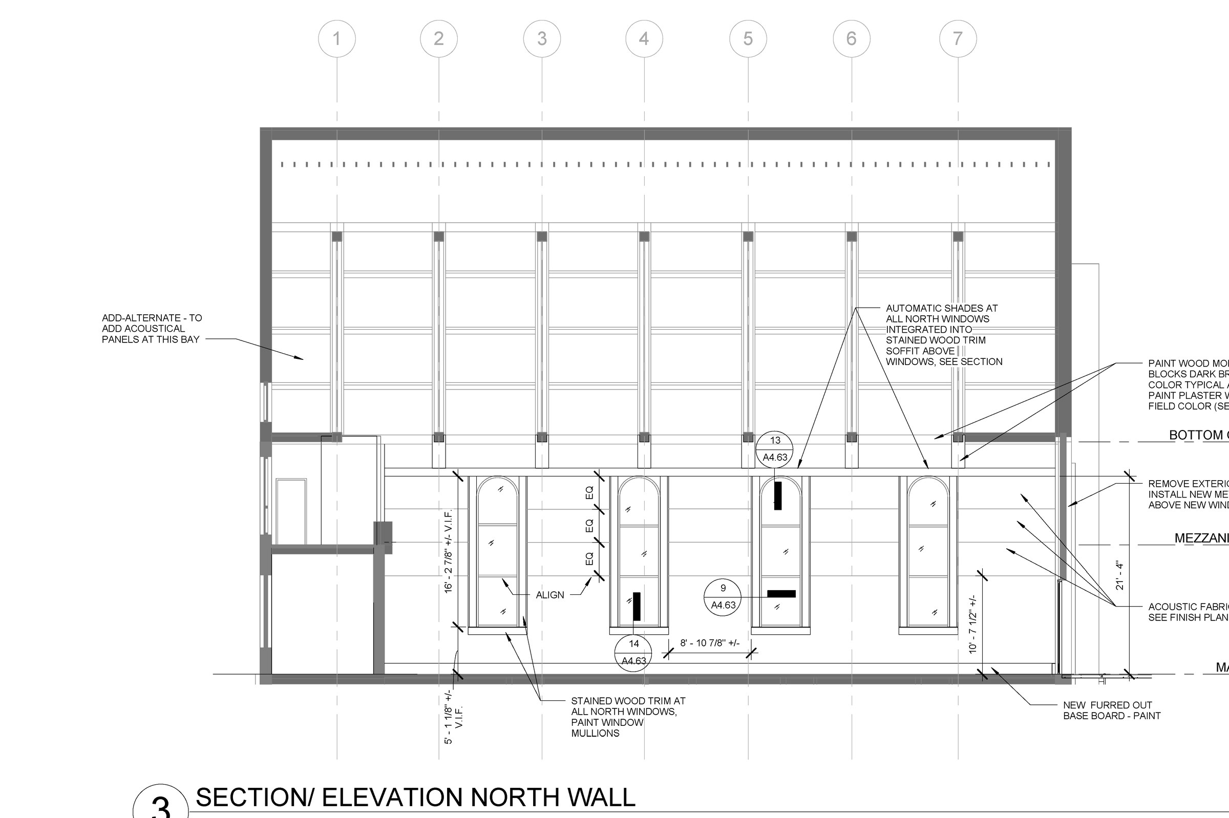 North-wall section and elevation of the Bell Tower, from the construction documents