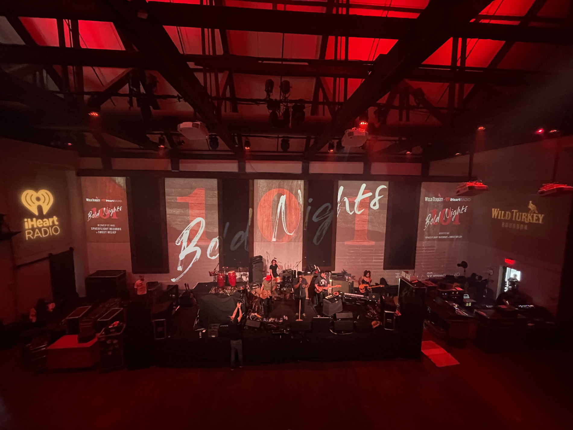 The same room on show night, content running