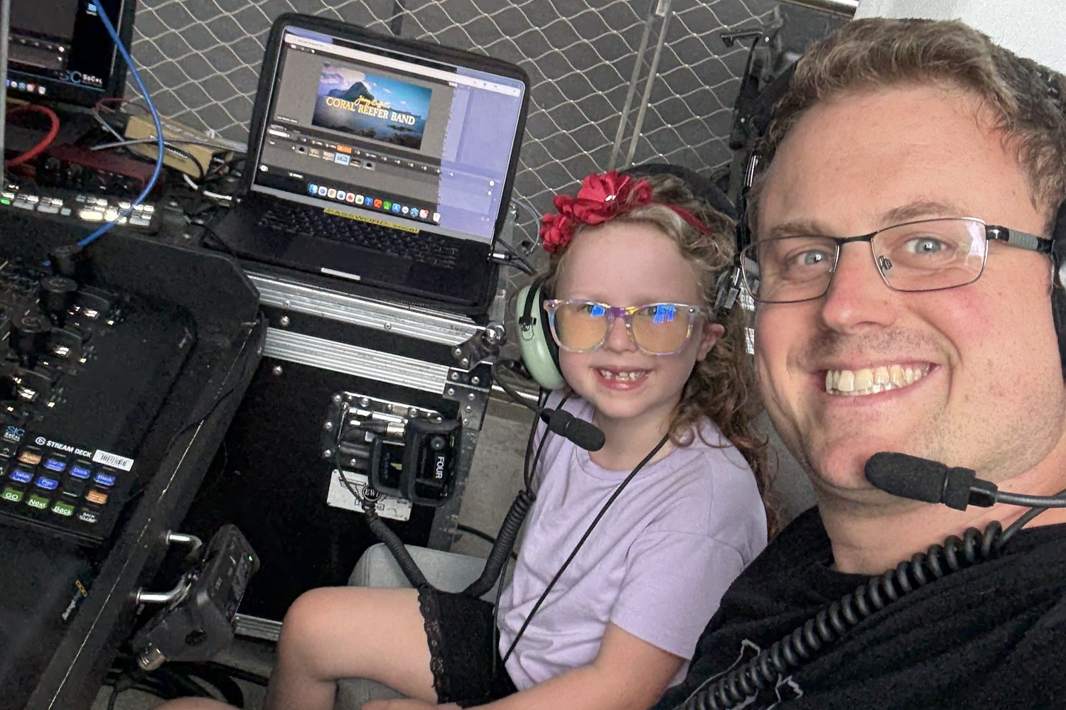 Jeremy and his daughter Luna at the video control position