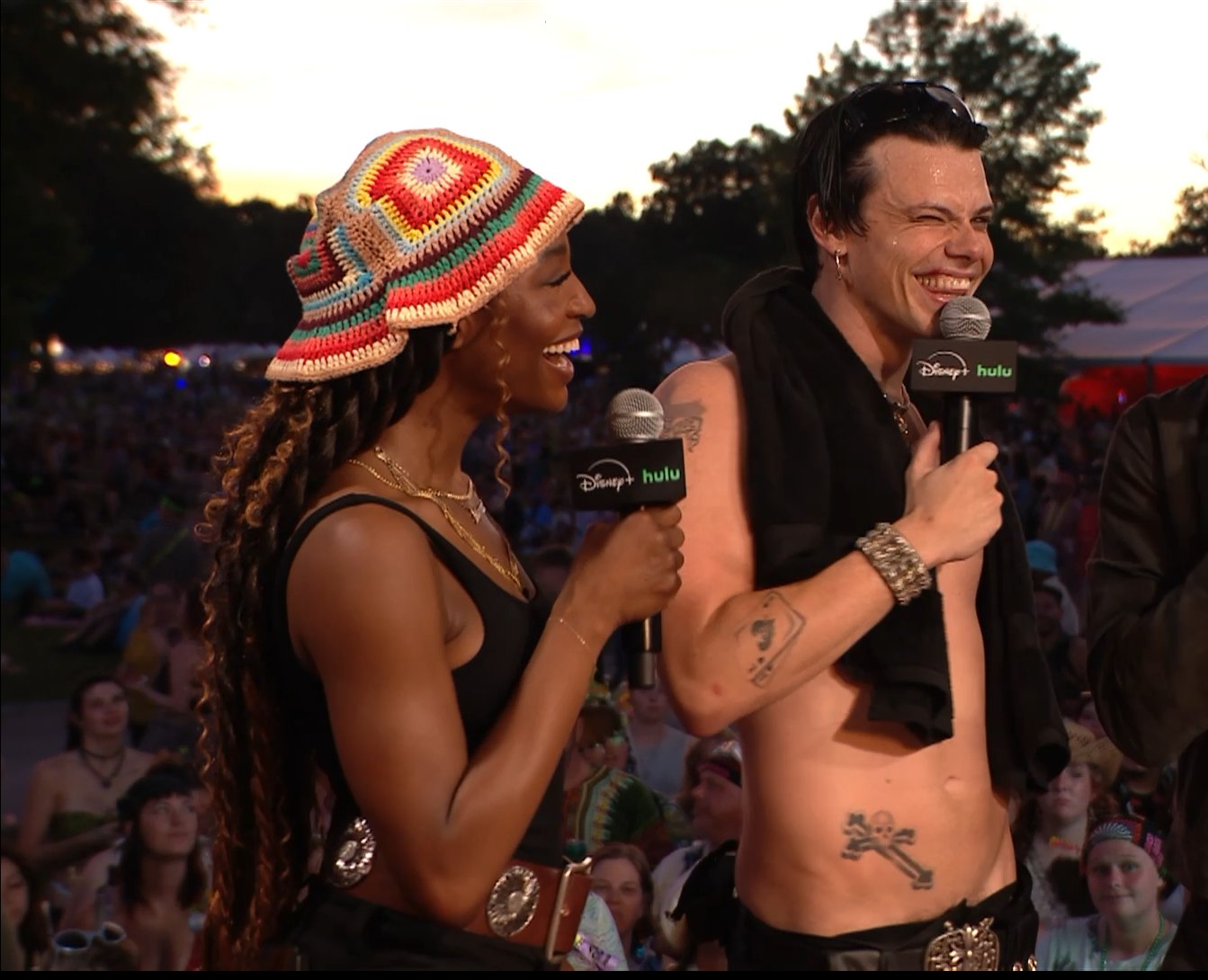 Hosts on the set, mid-interview