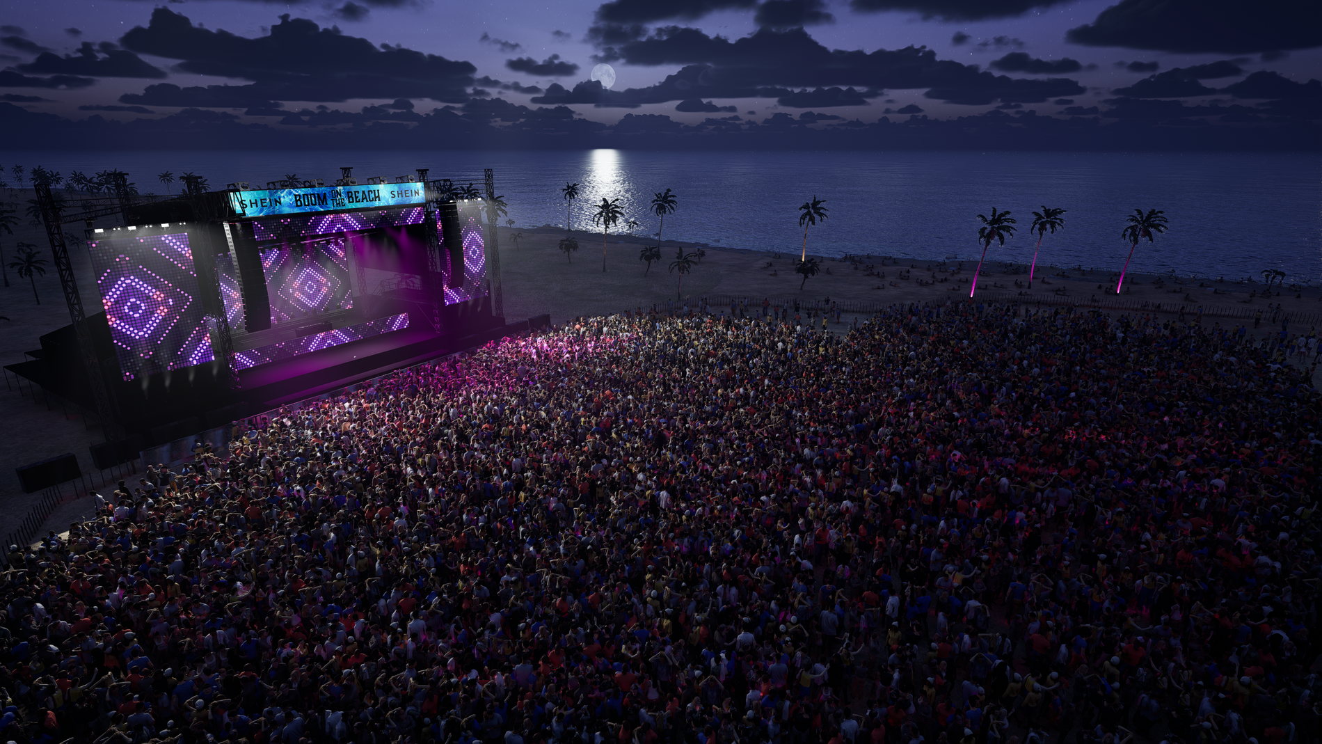 The same stage previsualised under show lighting