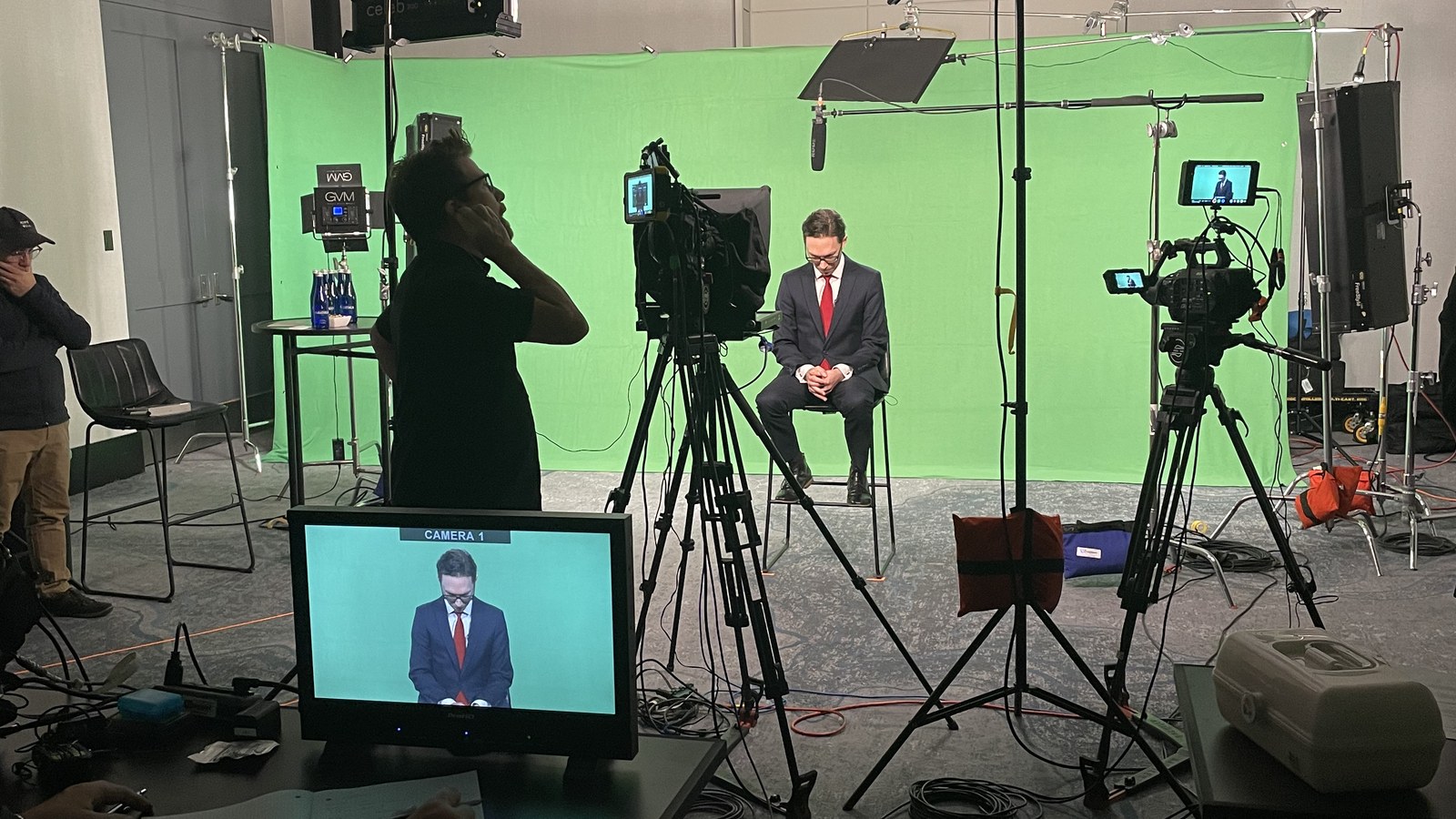 A Riverside segment being shot against green screen