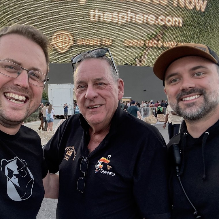 Jeremy Clevenger and Steven McClain outside the Sphere
